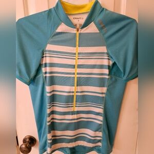 Women's Bicycle Jersey Medium Short Sleeve Aqua Side Zipper (no back pocket)